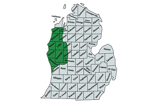 Map displaying the service area in Michigan