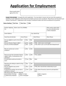 Image preview of the Application for Employment form